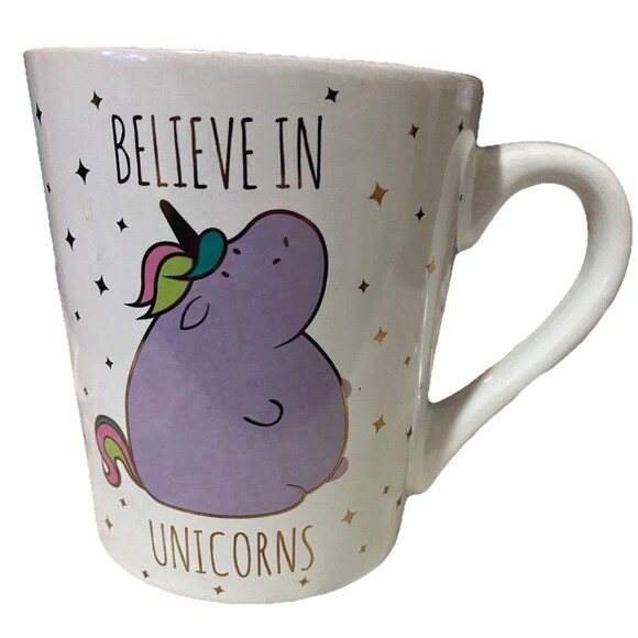 Large Boston Warehouse Coffee Mug “ Believe in Unicorns”  whimsical Fairytales - Picture 1 of 11